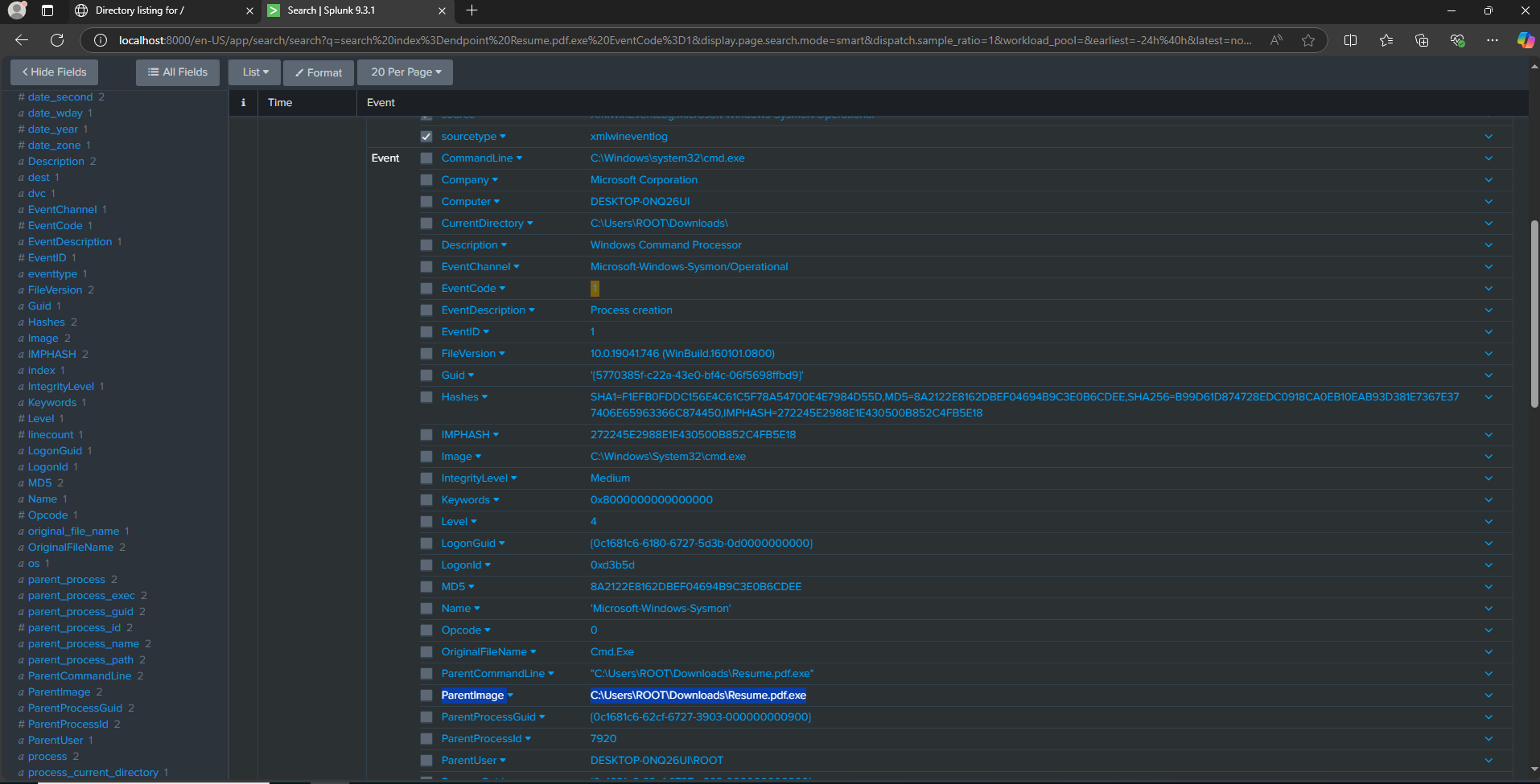 Parent Process Analysis in Splunk
